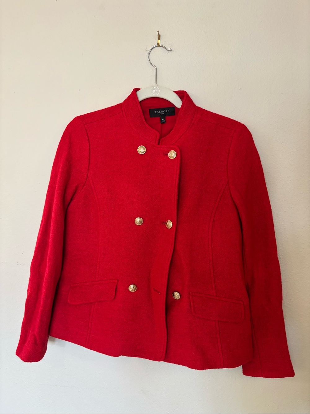 Talbots Red Double-Breasted Military-Style Wool-Blend Blazer